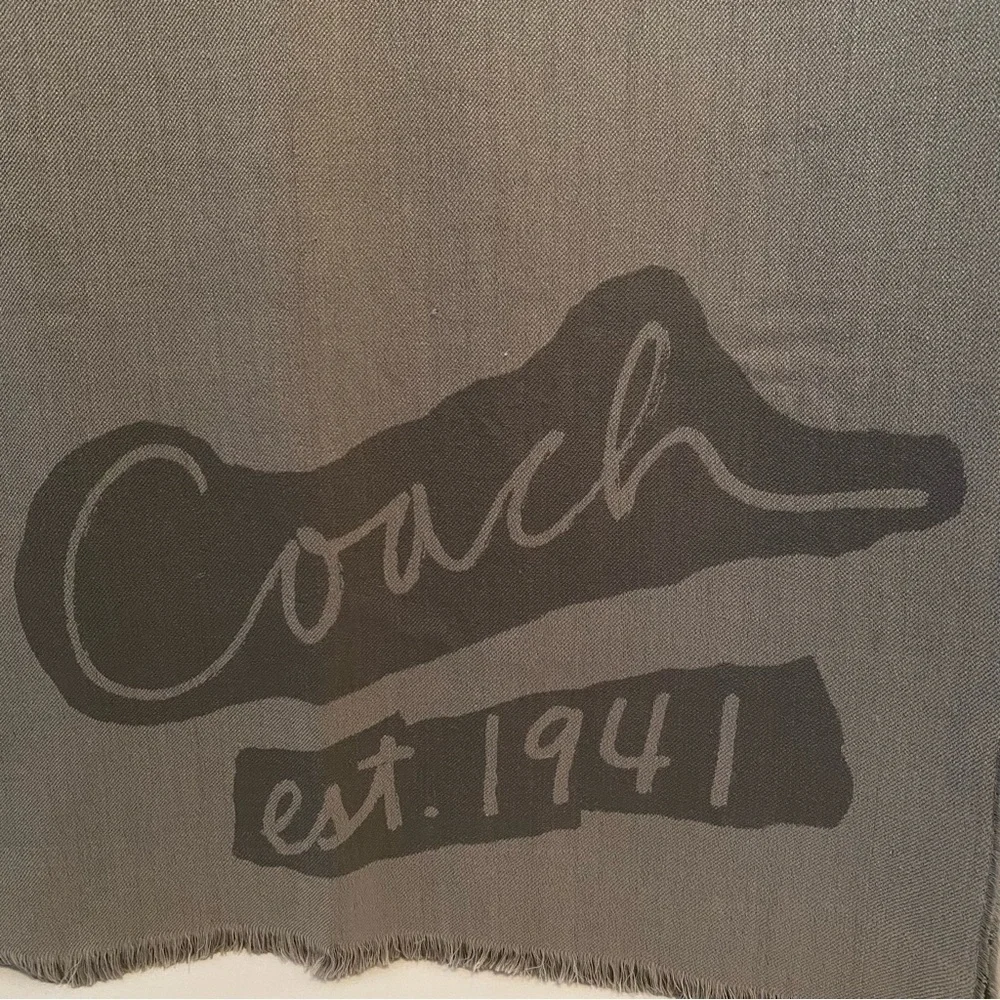 Coach Gray Merino Wool Jacquard Gauze Wrap Shawl Scarf